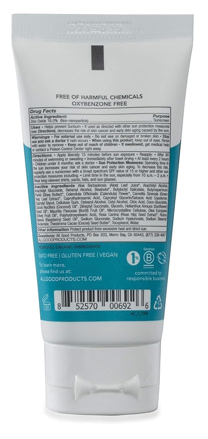 All Good Travel-Sized Sport Face & Body Sunscreen Lotion - TSA-Friendly, Camping, Backpacking - UVA/UVB Broad Spectrum SPF 30+, Water Resistant (1 oz)(3-Pack)