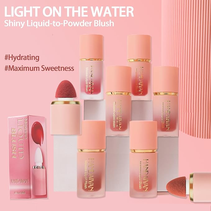 AKARY Mousse Liquid Blush, Soft Cream Makeup Blush, Cheek Tint(02#Rose)