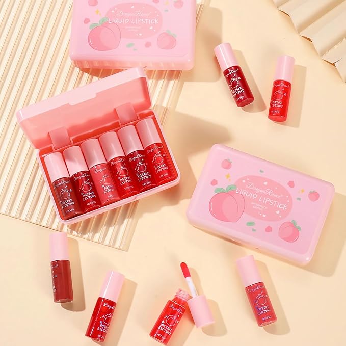 6 Colors Peach Lip Tint Stain Set, Matte Lip