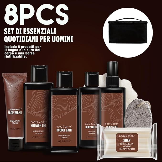 Bath and Body Gift Baskets for Men Body & Earth Sandalwood Mens Bath Set with Body Lotion, Face Wash, Shower Gel, Bubble Bath, Loofah & More, Gift Set for Men,regalos para hombre,Christmas Gifts