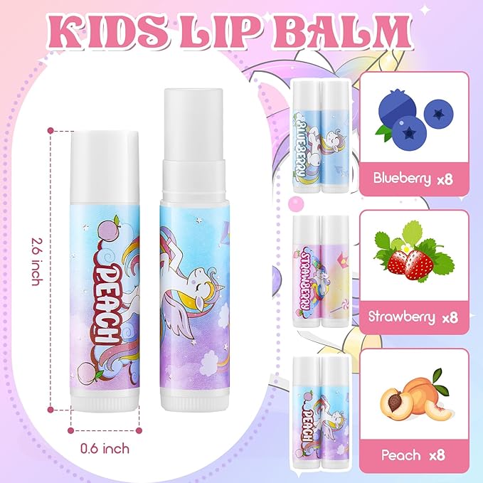 24 Pcs Unicorn Lip Balm Back Girls