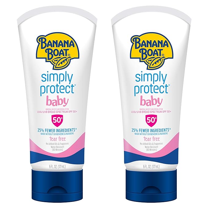Banana Boat Baby 100% Mineral Sunscreen Lotion SPF 50 Twin Pack | Banana Boat Baby Sunscreen, Sunscreen for Babies, Oxybenzone Free Sunscreen, Banana Boat Lotion Sunscreen SPF 50, 6oz each
