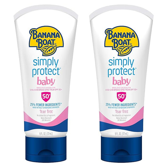 Banana Boat Baby 100% Mineral Sunscreen Lotion SPF 50 Twin Pack | Banana Boat Baby Sunscreen, Sunscreen for Babies, Oxybenzone Free Sunscreen, Banana Boat Lotion Sunscreen SPF 50, 6oz each