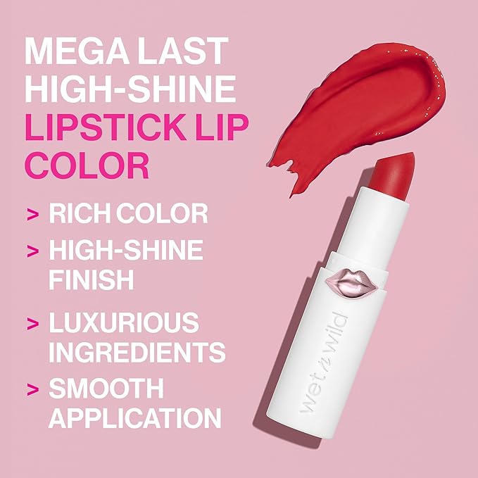 wet n wild Lipstick Mega Last High-Shine Lipstick Lip Color Makeup, Bright Pink Pinky Ring (Pack of 2)