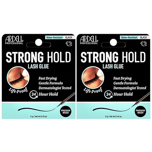 Ardell Strong Hold Lash Glue, Black - Professional Waterproof Lash Adhesive for Strip Lashes with Precision Brush, Fast-Drying 24-Hour Lift-Proof Formula, 2-Pack