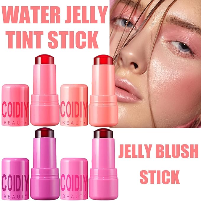 4PCS Milk Cooling Water Jelly Tint, Jelly Tint, Makeup Jelly Blush Stick, Vegan, Milk Jelly Blush, Multi-Use Cheek and Lip Stain, Cruelty Free, Blush Stick for Cheeks and Lips with Gift