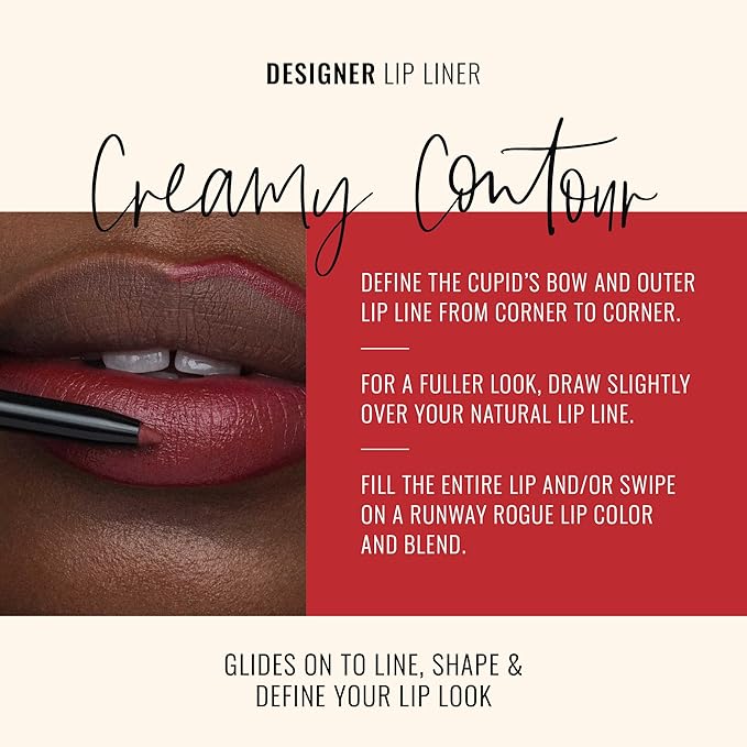 Runway Rogue Designer Liner Lip Pencil, Matte Garnet-Maroon Lip Liner Pencil and Lip Liner Sharpener, ‘Get the Look’