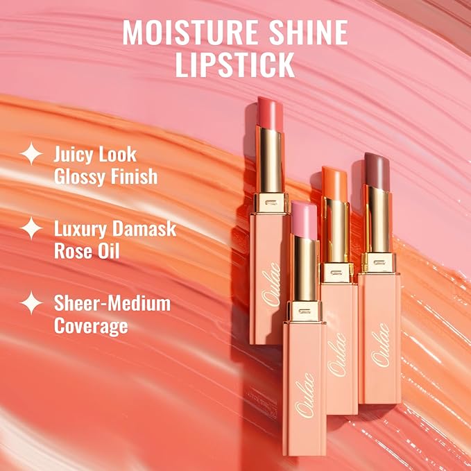 Oulac Moisturizing Shine Lipstick For Women Christmas Set 3PCS, 2 in 1 Tinted Lip Balm for Winter, Hydrated Juicy and Glossy Lip Color for Dry, Cracked and Chapped Lips, Vegan 01+04+08