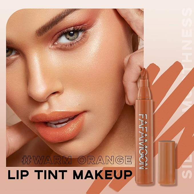 Lip Stain Marker,Nude Orange Lip Tint Stain Pen Orange