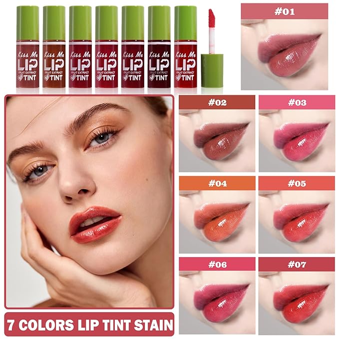 Lip Tint Stain Set,7 Colors Water Tint Lip Long