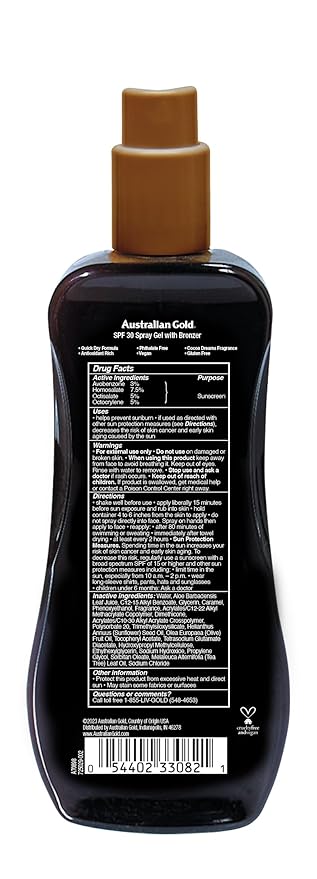 Australian Gold Spray Gel Sunscreen with Instant Bronzer SPF 30, 8 Ounce | Moisturize & Hydrate Skin | Broad Spectrum | Water Resistant | Non-Greasy | Oxybenzone Free | Cruelty Free