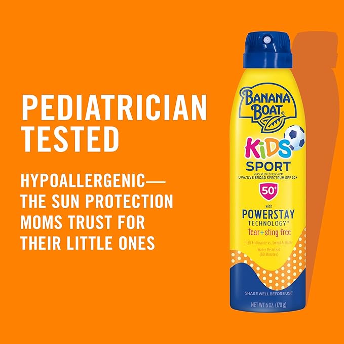 Banana Boat Kids Sport Sunscreen Spray SPF 50, 9.5oz | Kids Sunscreen, Kids Sunblock Spray, Oxybenzone Free Sunscreen for Kids, Spray Sunscreen SPF 50, Family Size Sunscreen, 9.5oz