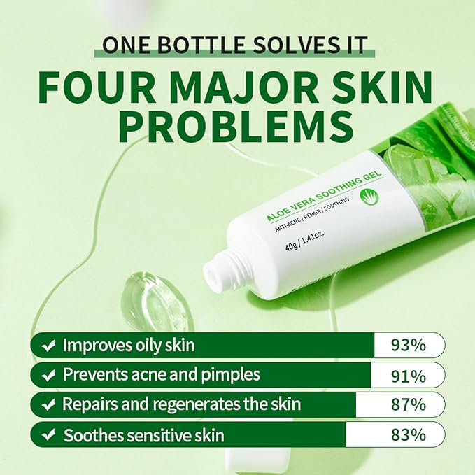 Aloe Vera Gel for Face, Travel Size Aloe Vera Gel, Deep Moisturizing & Repairing Skin, Fast Absorbing, Organic Aloe Vera Soothing Gel for Cooling, Calming and Soothing after Sun Care 1.41 Oz