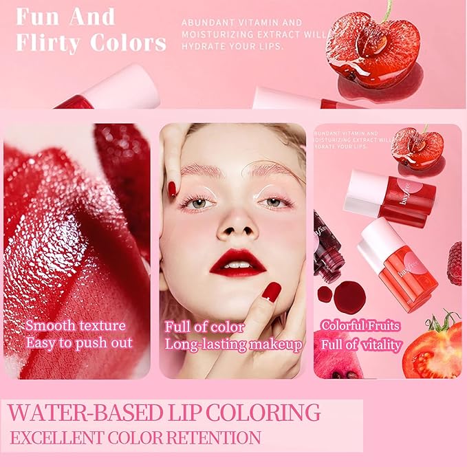 ZARICS 4 Colors Lip Tint Stain Set, Korean Gloss