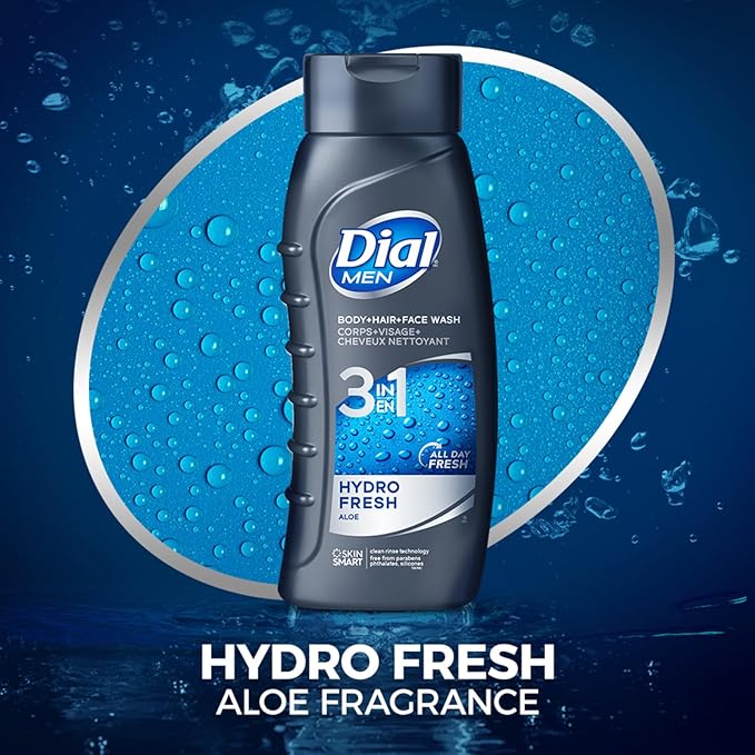 Dial Men 3in1 Body, Hair and Face Wash, Hydro Fresh, 16 fl oz, Pack of 6