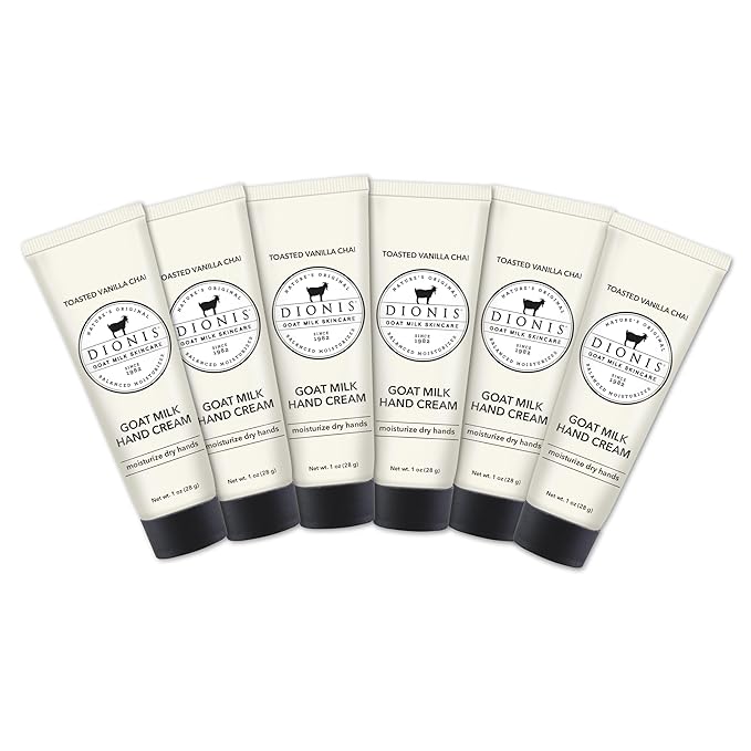 Dionis - Goat Milk Skincare Scented Hand Cream, Travel Size Self Care Moisturizing Lotion For Women, Vitamins & Minerals Hydrate Dry Skin - Cruelty Free, Paraben Free, Vanilla Chai, 1oz Set of 6