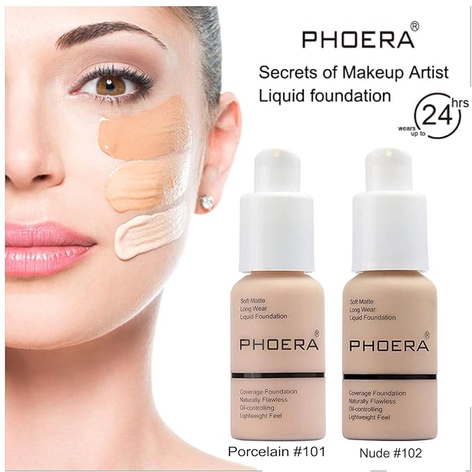 2 Pcs Liquid Foundation 101 and 102 with & Nude) 30ml
