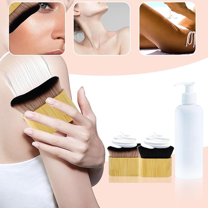 2pcs Self Tanner Brush, Sunscreen Tanning Brush for Self Tan Flat & Curved Head Brush for Body Instant Makeup Buffing Brush, Foundation Brush Applicator for Blending Liquid Foundation Body Face