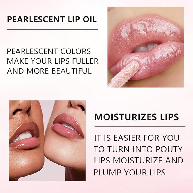Hydrating Lip Glow Oil Set, Plumping Lip Oil Moisturizing Nourishing Shiny No-Sticky Transparent Tinted Lip Gloss Balm, Natural Lip Plumper Gloss Repairing Lightening (Clear)