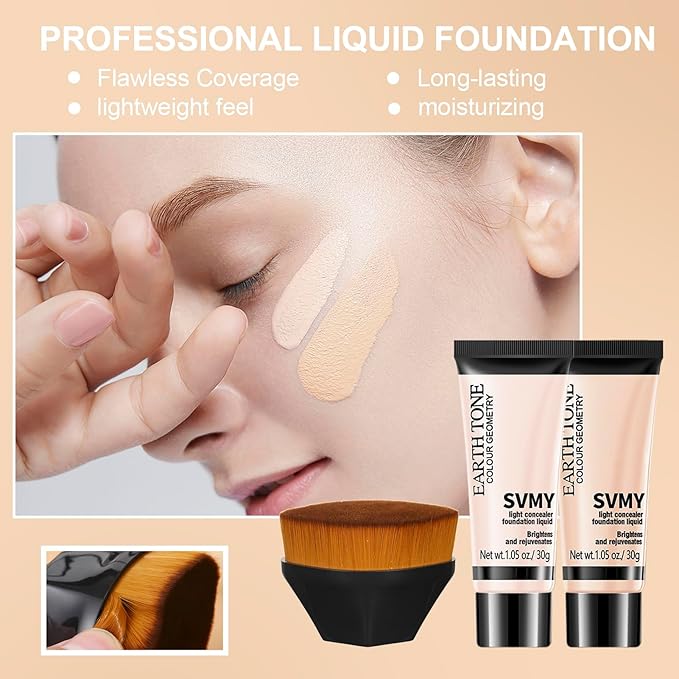 Foundation Full Coverage Matte Oil Control Concealer with Foundation Brush