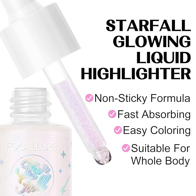 FOCALLURE Starfall Glowing Liquid Highlighter, Shimmering Body Oil,