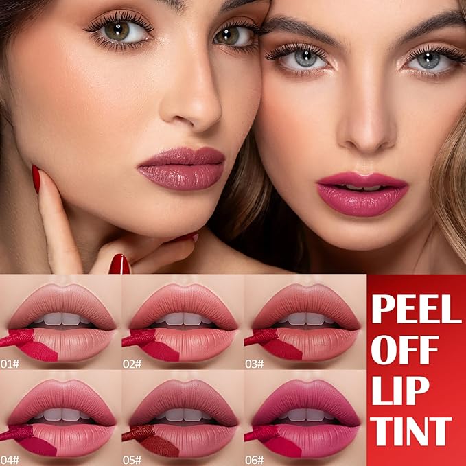 Peel Off Lip Liner Stain, Peel Off Lip Stain with Matte Finish, Peel Off Mask Tint, Waterproof, Long Lasting, Transfer Proof Red Lip Tint, Highly Pigmented Color