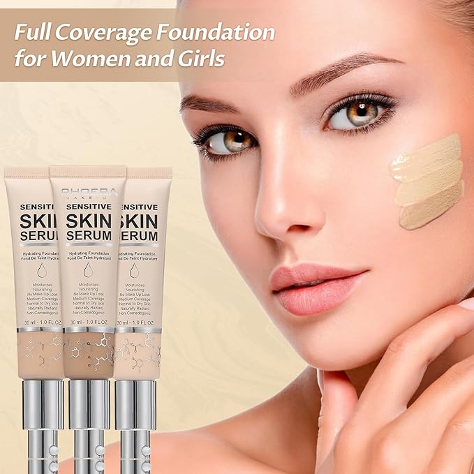 Phoera Foundation Makeup,Flawless Soft Matte Full Coverage with Nude+N02 Nude)