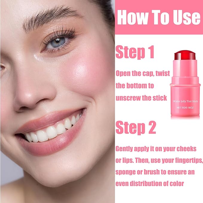 Milk Cooling Water Jelly Tint, Jelly Blush Stick Makeup Jelly Tint, Milk Jelly Blush, Cruelty Free, Blush Stick for Cheeks and Lips