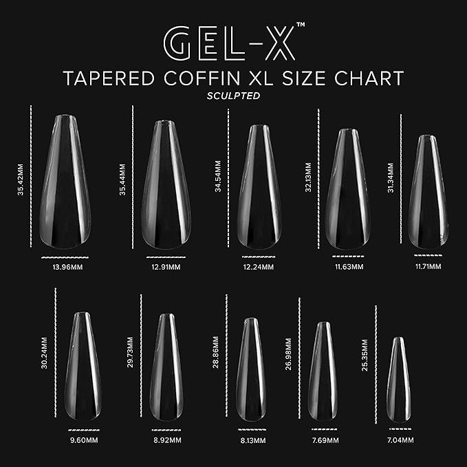 Apres Nail Gel-X Sculpted Coffin Extra Long Box of Tips | 250 Gel-X Tips | Premium Quality | 10 Sizes 0-9 | No Size 00 Included | 2022 Version