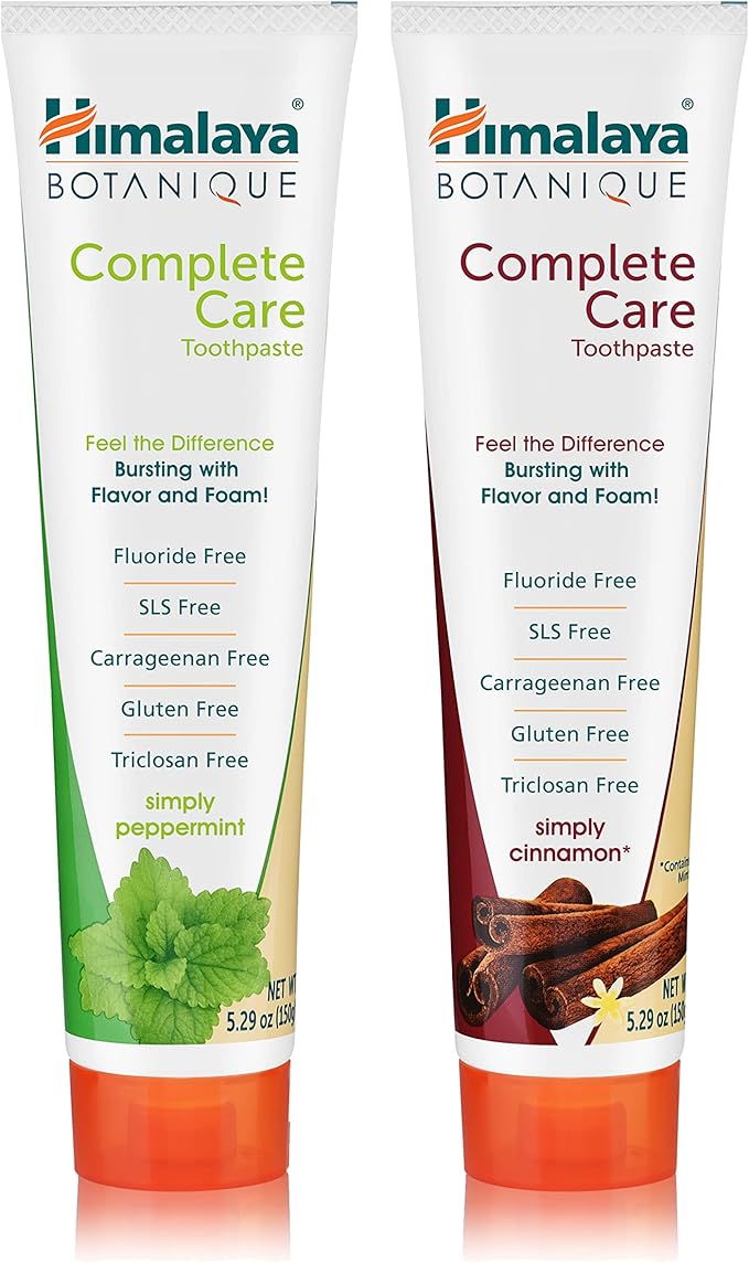 Himalaya Botanique Complete Care Toothpaste, Peppermint and Cinnamon - Fluoride Free Toothpaste for Clean Teeth & Fresh Breath - Vegan, Gluten Free, No Artificial Flavors, 5.29 oz (Pack of 2)