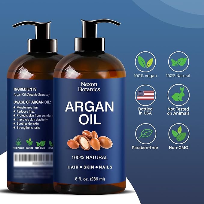 Argan Oil for Hair Growth 8 fl oz - 100% Natural Moroccan Argan oil for Face, Body, Skin and Nails - Aceite de Argan