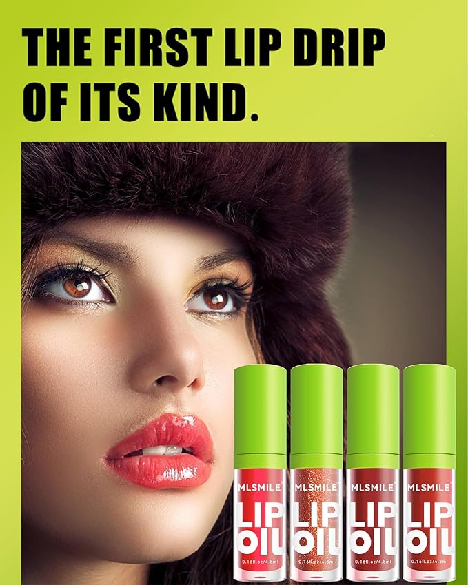 4 Colors Lip Oil Lip Glaze Set,Hydrating Tinted Plumping Lip Gloss,Shiny Glow Reviver Lip Care Oil,Longlasting Non-sticky Transparent Lip Oil,Mother's Day Makeup Gift Kit for Women Girl-SetB