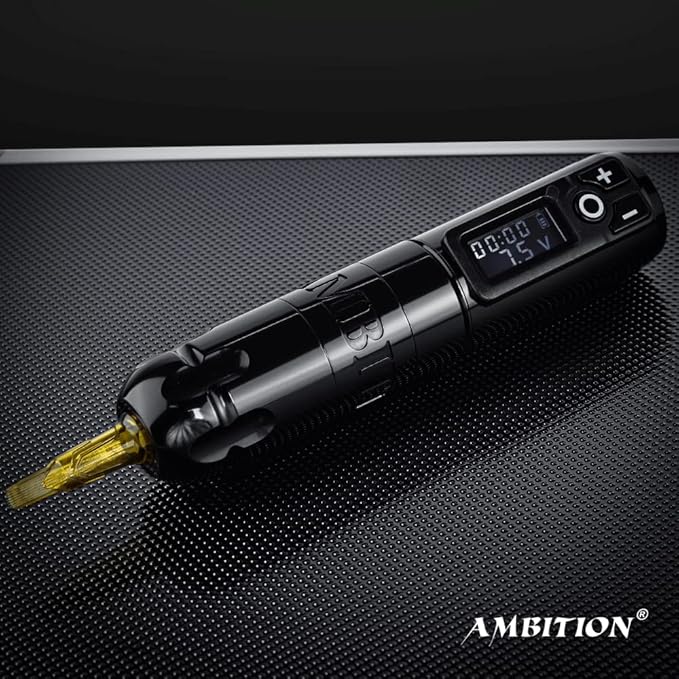 Ambition Soldier Rotary Battery Pen Tattoo Cartridge Machine with 2400mAh Wireless Power Coreless Motor Digital LED Display Tattoo Equipment Supply for Tattoo Artists (Polish Black)