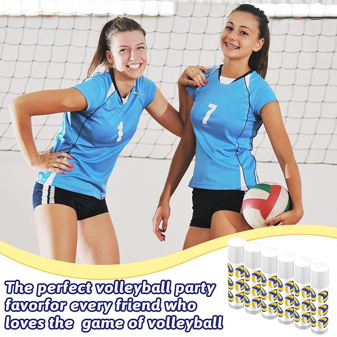 24 Pcs Volleyball Lip Balm Volleyball (Blue,white,yellow)