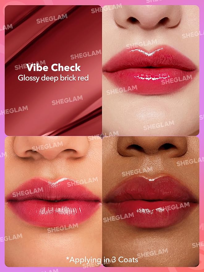 SHEGLAM Mirror Kiss High-Shine Lipstick Silky Jelly Texture Hydrated&Smooth Lip Gloss-Vibe Check