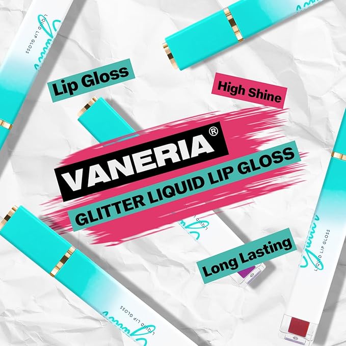 VANERIA Glitter Lip Gloss Shimmer,Matte Liquid Lipstick Rapid Drying,Long Lasting Highly Pigmented Color,Waterproof,Lipgloss Glitter Non-Sticky.cherry(4ml/0.14oz)