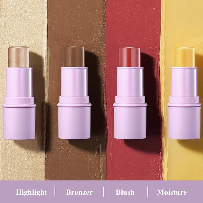 4Pcs Cream Blush Contour Highlighter Bronzer Moisturizer Stick Blush Glow4