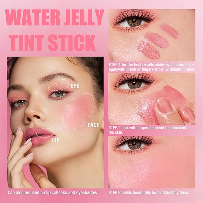 4PCS Milk Cooling Water Jelly Tint, Jelly Tint, Makeup Jelly Blush Stick, Vegan, Milk Jelly Blush, Multi-Use Cheek and Lip Stain, Cruelty Free, Blush Stick for Cheeks and Lips with Gift