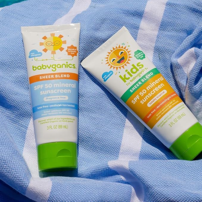 Babyganics SPF 50 Mineral Sunscreen Lotion, Sheer Blend, UVA UVB Protection, Octinoxate & Oxybenzone Free, Water Resistant, Fragrance Free, 3 oz