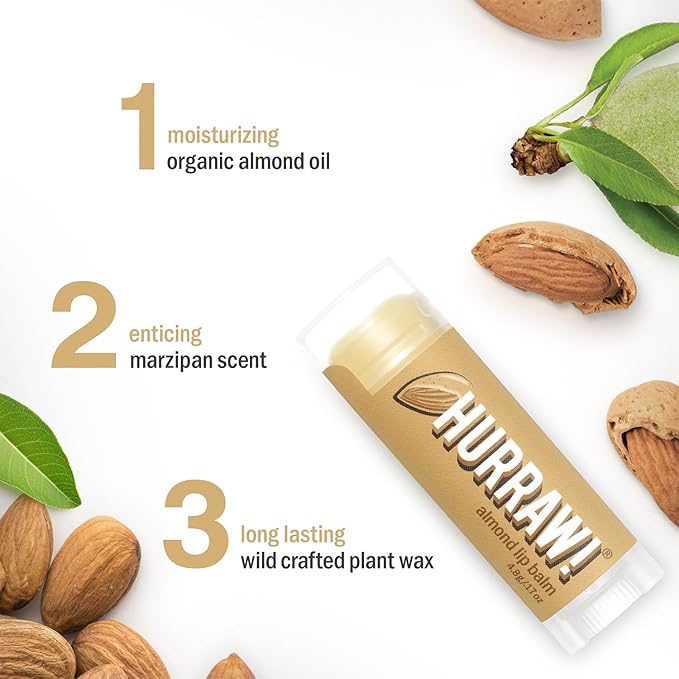 Hurraw! Almond Lip Balm, 3 Pack: Palm