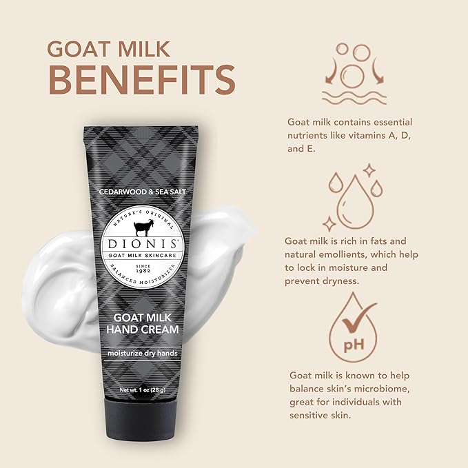 Dionis - Goat Milk Skincare Scented Hand Cream, Travel Size Self Care Moisturizing Lotion For Women, Vitamins & Minerals Hydrate Dry Skin - Cruelty Free, Cedarwood & Sea Salt, 1oz Set of 6