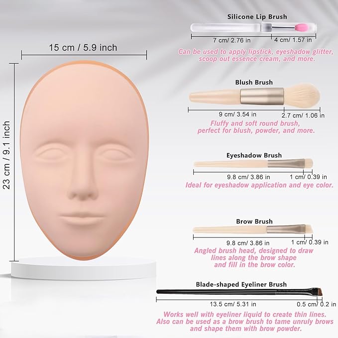 Silicone Makeup Practice Face, 8 Makeup