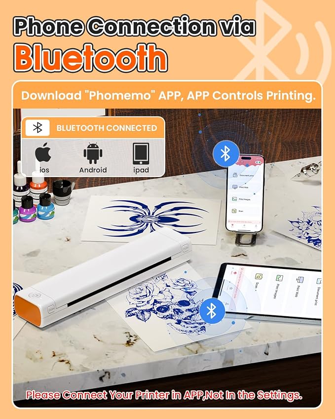 Phomemo M08F Wireless Tattoo Transfer Stencil Printer, Tattoo Transfer Thermal Copier Machine with 10pcs Stencil Paper, Portable Printer Kit for Artists & Beginners, Compatible with Smartphone & PC