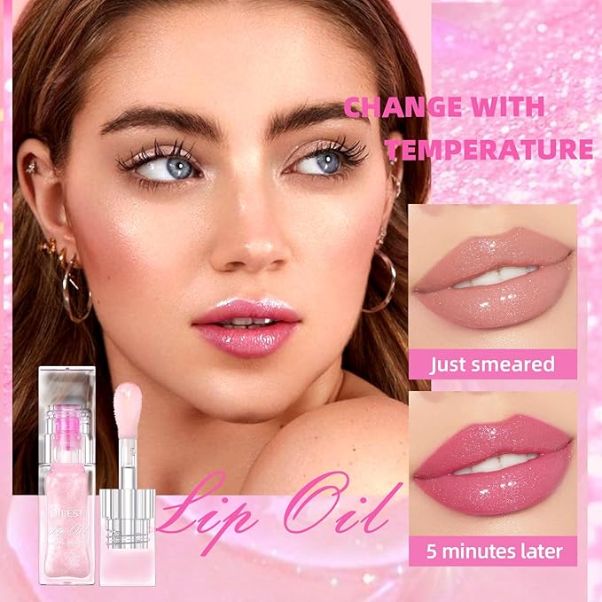 Magic Color Changing Moisturizing Lip Glow Oil Plumping Glimmer Glow Lipstick, Hydrating Lip Gloss Lip Balm Transparent Lip Care, Long Lasting Moisturizing Non-sticky Fresh Texture Lip Oil