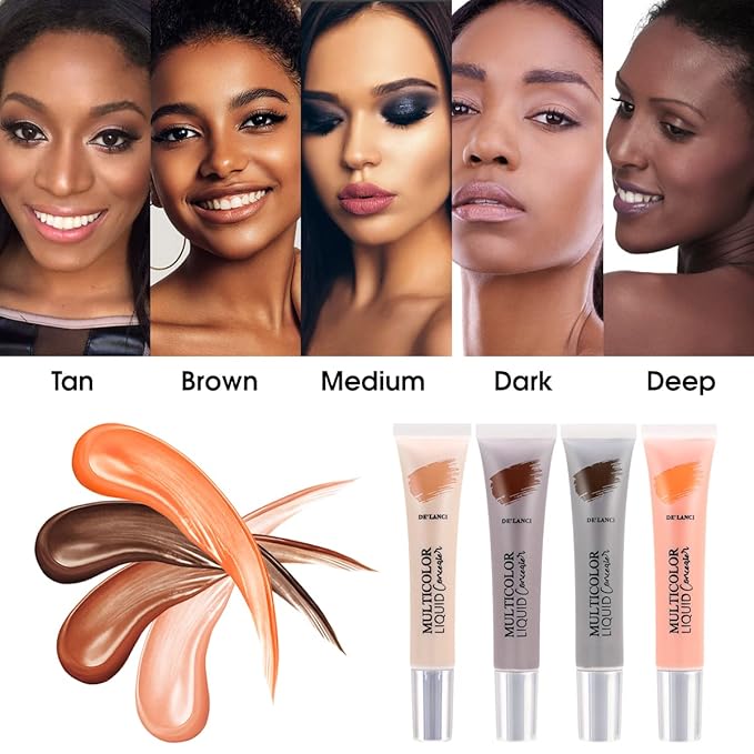 Liquid Concealer Makeup 4Pcs,Corrector Foundation for Black Women 0.67 oz