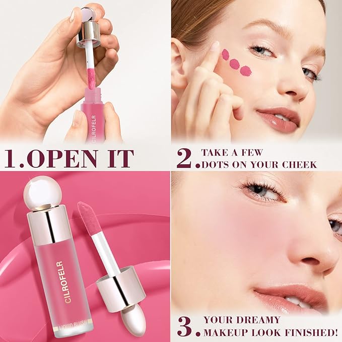Cilrofelr Dewy Liquid Blush, Soft Cream Liquid Blush Soft Rose)