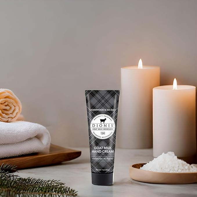 Dionis - Goat Milk Skincare Scented Hand Cream, Travel Size Self Care Moisturizing Lotion For Women, Vitamins & Minerals Hydrate Dry Skin - Cruelty Free, Cedarwood & Sea Salt, 1oz Set of 6