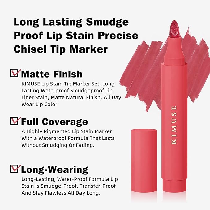 KIMUSE Lip Stain Tip Marker Set, Long Lasting Long