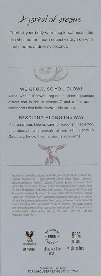 FarmHouse Fresh Body Lotion, Shea Butter. Moisturizing Cream, Coconut Cream Shea Butter for Body. Coconut Lotion, 8 Fl Oz