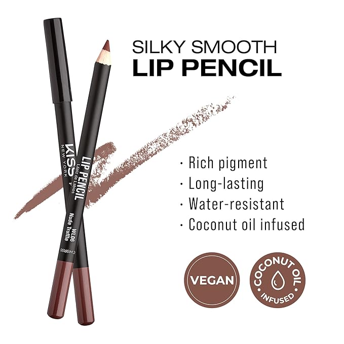 KISS New York Professional Slim Lip Pencil, Creamy Soft Lip Liner, Smooth Long-Lasting Rich Lip Color, Natural Lip Makeup, Water-Resistant Lip Crayon (Nude Truffle)